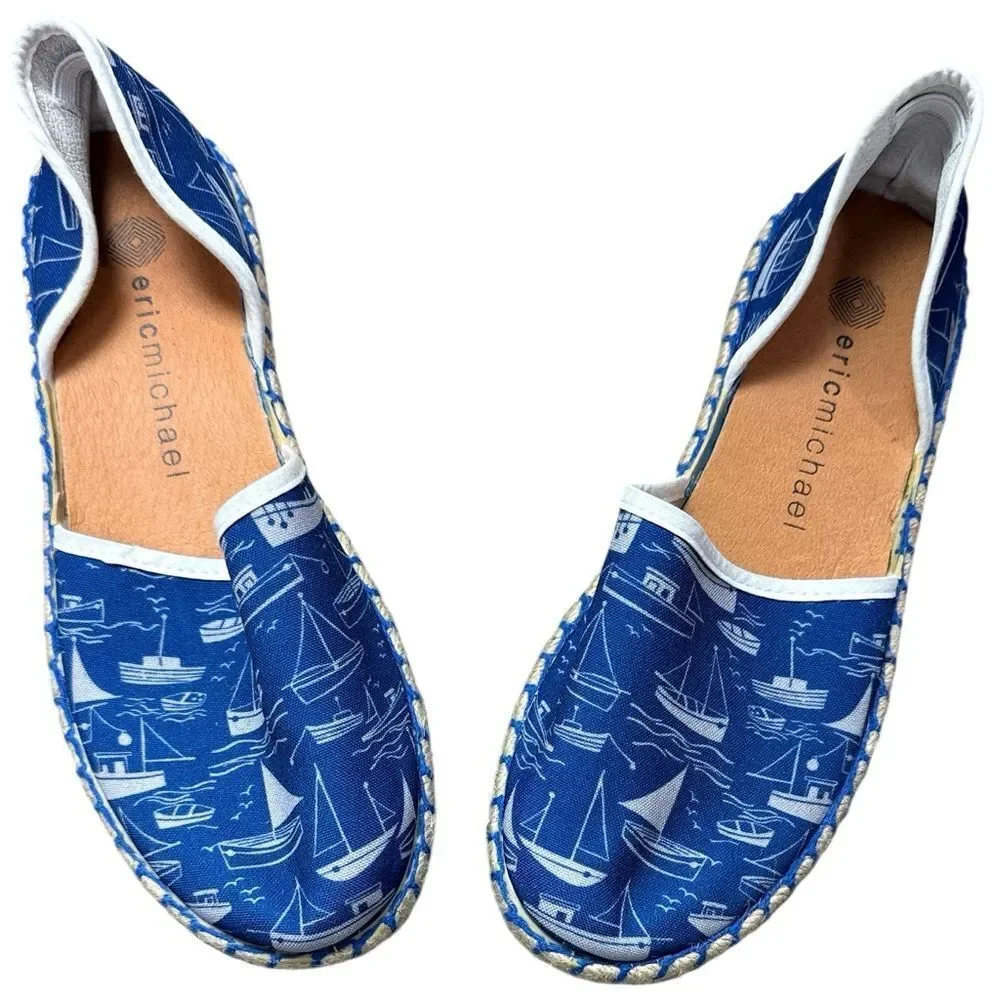 Eric Michael Blue Sailboat Nautical Slide on Sneakers
